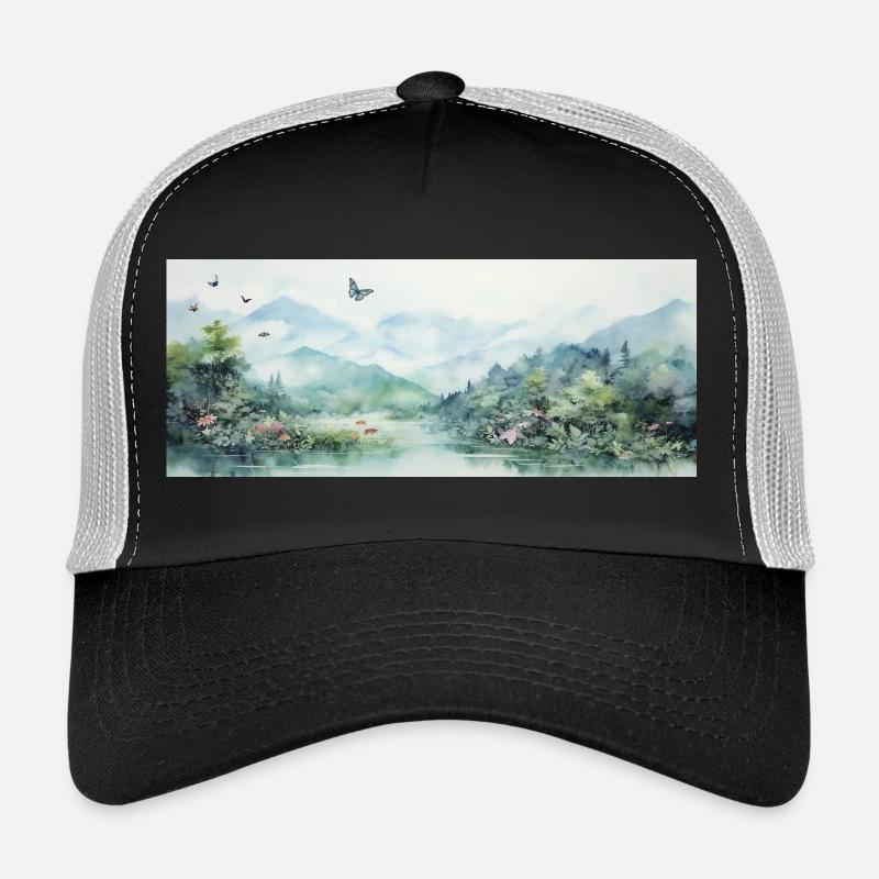Aquarell-Landschaft - Trucker Cap - Schwarz/Steingrau
