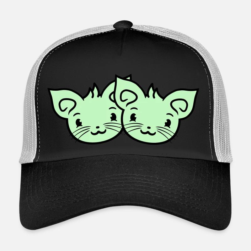 Zwei Glückliche Katzen 2 Freunde Pärchen Team Paar Trucker Cap