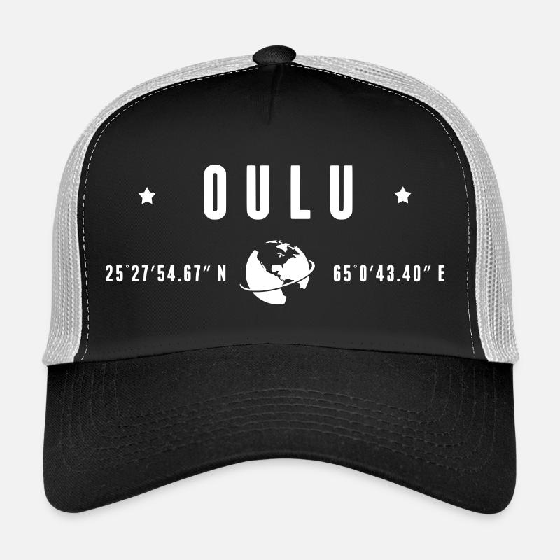 Oulu Coordonnées GPS Typographie Blanc Casquette trucker 
