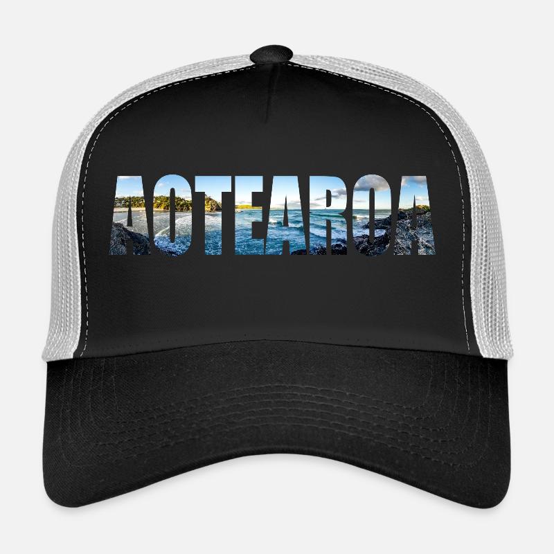 Neuseeland Geschenkidee Backpacker Work & Travel - Trucker Cap - Schwarz/Steingrau