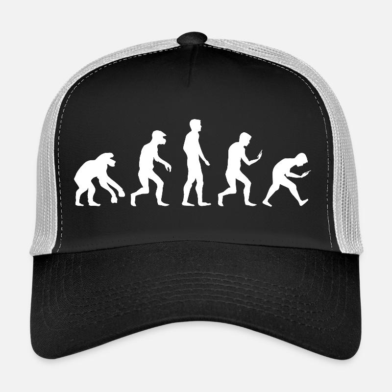 funny evolution smartphone mobile phone addiction logo - Trucker Cap - black/stone grey