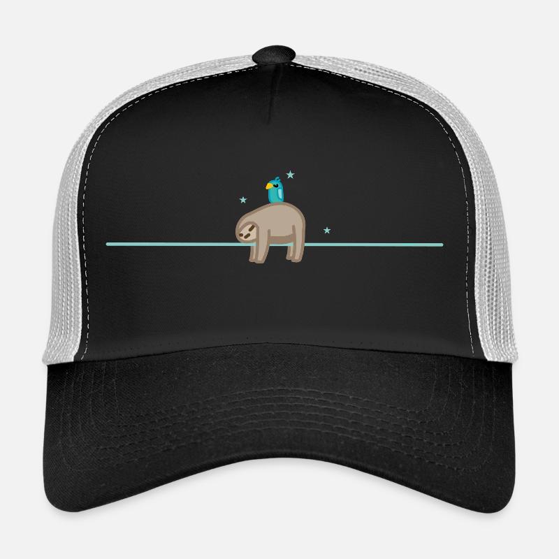 Schlafendes Faultier mit Vogel - Trucker Cap - Schwarz/Steingrau