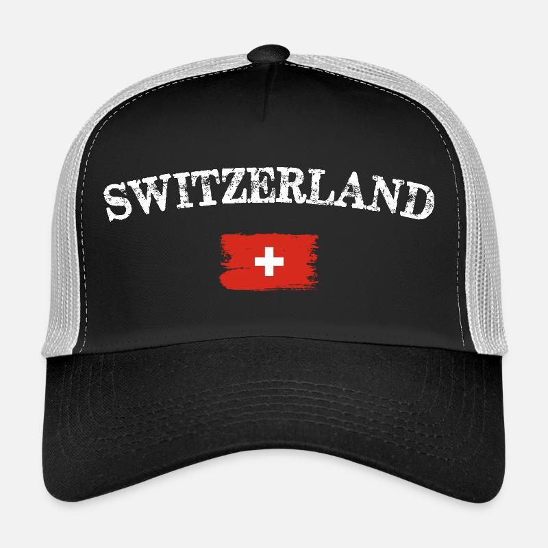 Schweizer Bürstenflaggenbogen - Trucker Cap - Schwarz/Steingrau
