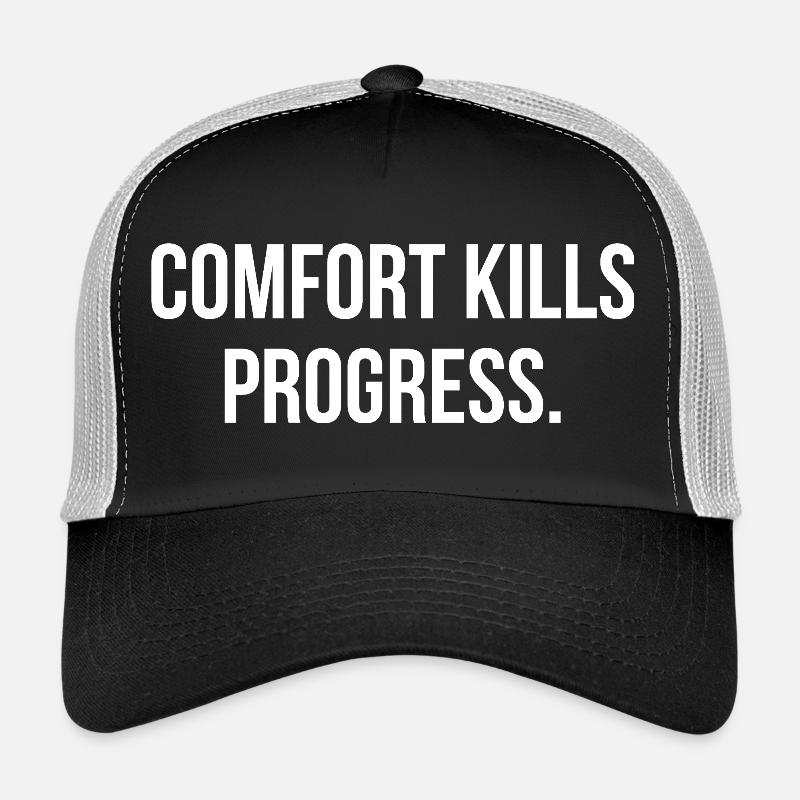 COMFORT KILLS PROGRESS. | Greyline Official - Trucker Cap - Schwarz/Steingrau