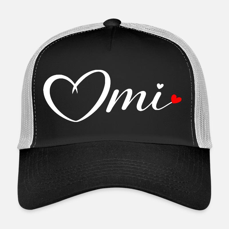 OmI Heart Font with Red Accent Trucker Cap