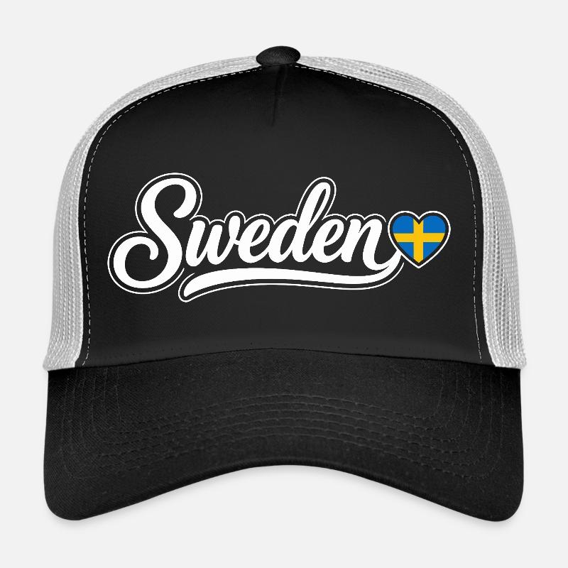 Schwedisches Skript mit Flaggenherz Fächer Patriotisch Trucker Cap