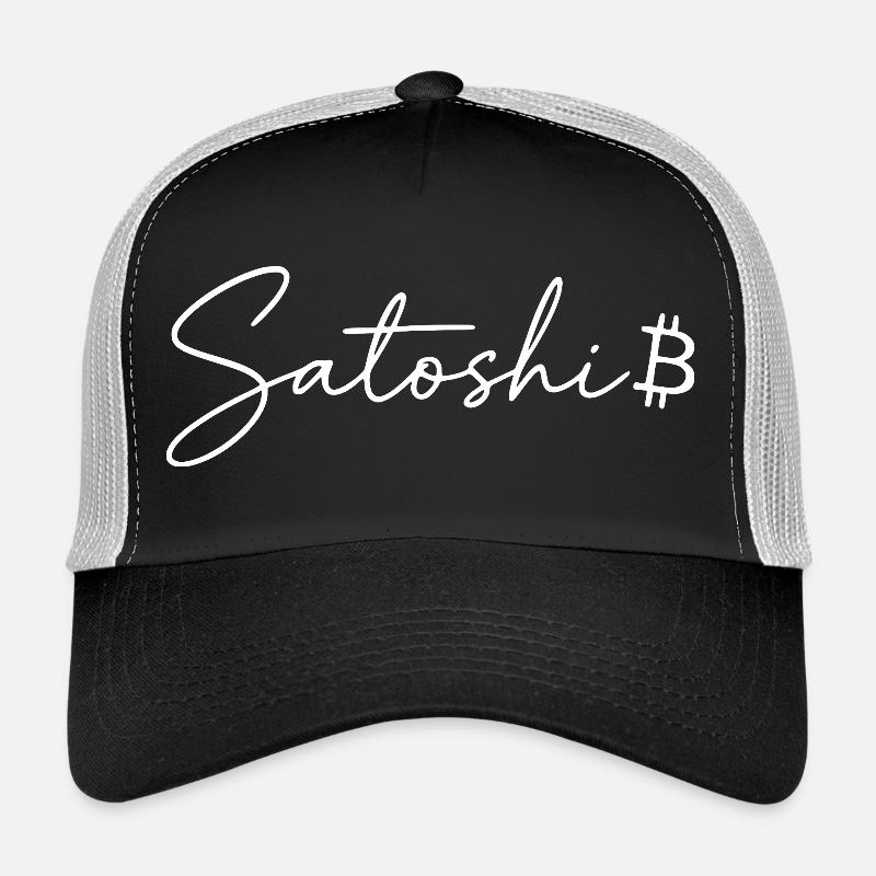 Satoshi Lettering Bitcoin Symbol Script Crypto Trucker Cap