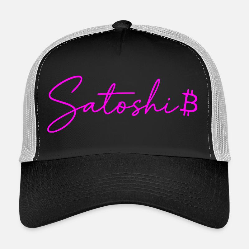 Satoshi Neon Lettering Bitcoin Script Pink Trucker Cap