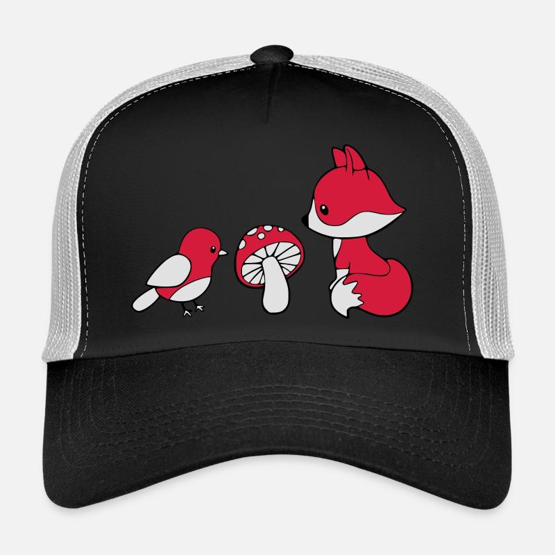 Fuchs Pilz Vogel - Trucker Cap - Schwarz/Steingrau