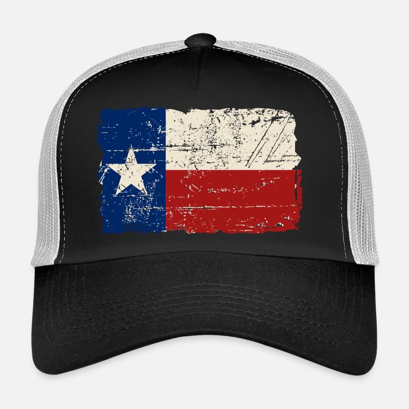 Texas Flag - Vintage Look - Trucker Cap - Schwarz/Steingrau