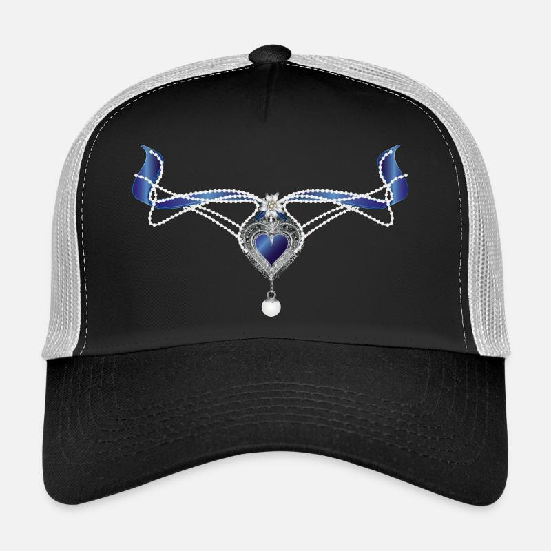 blaues Saphir Trachten-Collier mit Herz und Perle - Trucker Cap - Schwarz/Steingrau