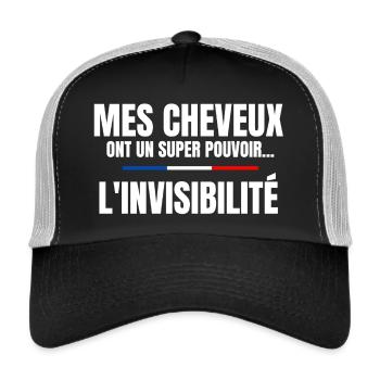 homme humour, cheveux, super pouvoir, chauve - Casquette trucker  - noir/gris pierre - Devant