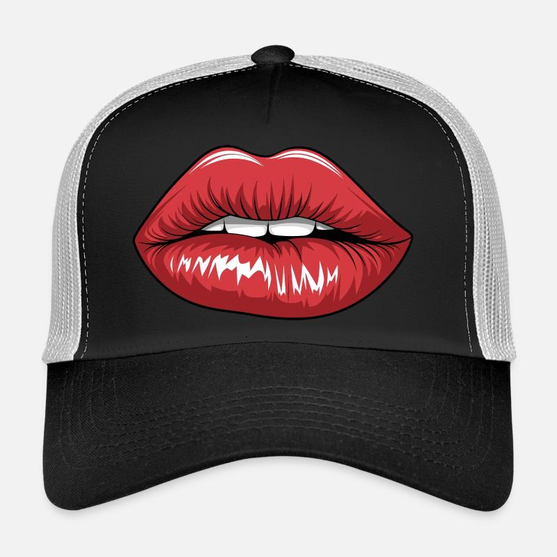 Lèvres rouges pulpeuses Casquette trucker 