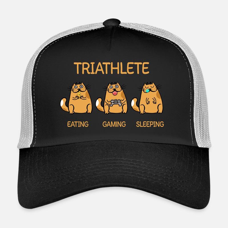 Triathlete - Manger Gaming Sleeping - Chat - Casquette trucker - noir/gris pierre