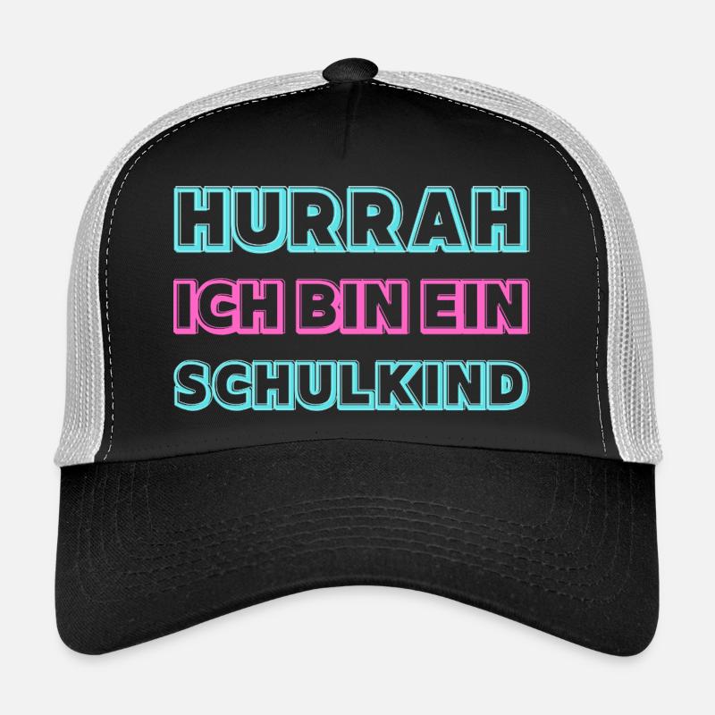 Hurra Schulkind Neon Schriftzug Mädchen - Trucker Cap - Schwarz/Steingrau