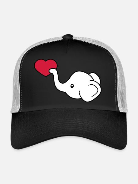 tête d'éléphant coeur amour donner en amour assis - Casquette trucker  - noir/gris pierre - Devant