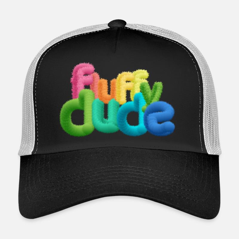 Fluffy Dude – Bunte 3D-Typografie mit plüschigem C - Trucker Cap - Schwarz/Steingrau