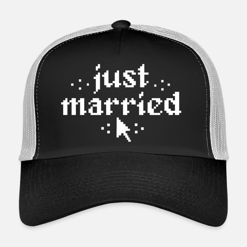 Just Married Pixel Mouse Pointer Wedding Gift Trucker Cap