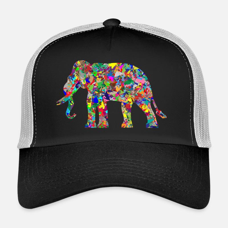 Elefant bunte Farbkleckse Geschenk Geschenkidee - Trucker Cap - Schwarz/Steingrau