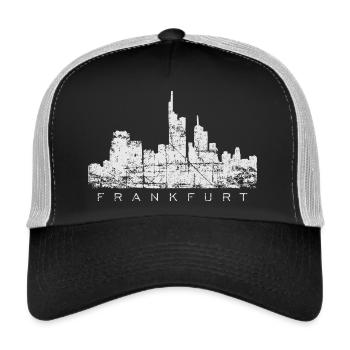 Frankfurter Skyline (Vintage Weiß) Frankfurt - Trucker Cap - Schwarz/Steingrau - Vorne