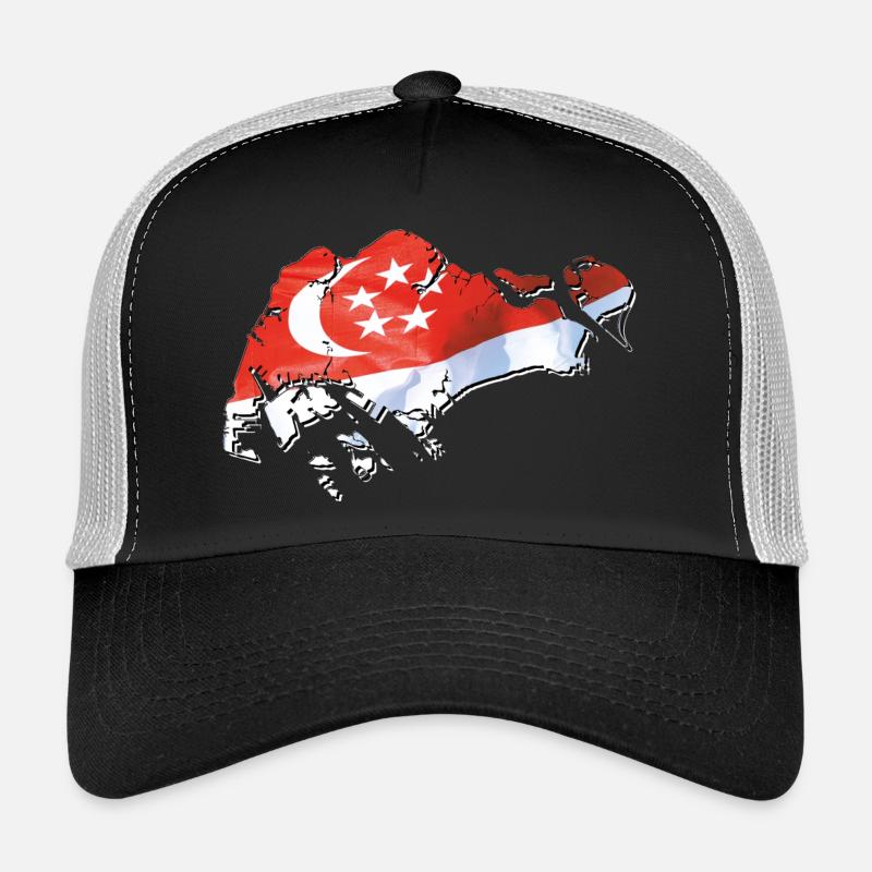 Drapeau de Singapour sur la carte de Singapour Casquette trucker 