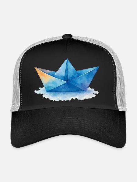 Bateau en papier Aquarelle - Casquette trucker  - noir/gris pierre - Devant