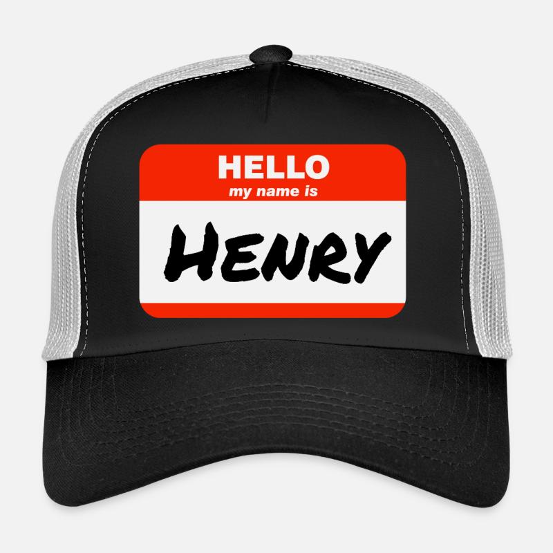 Hello My Name Is Henry Red Label with First Name Trucker Cap