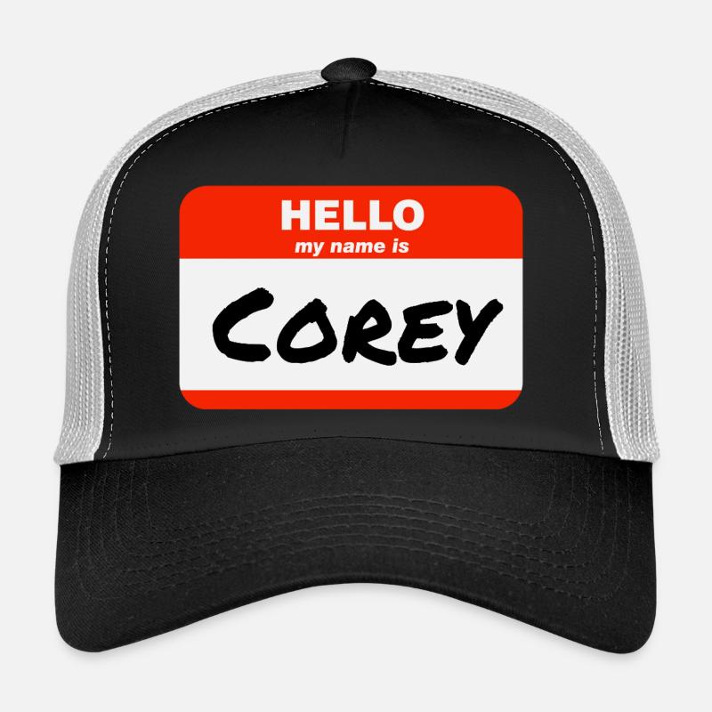 Hello My Name Is Corey Label Name Tag Trucker Cap