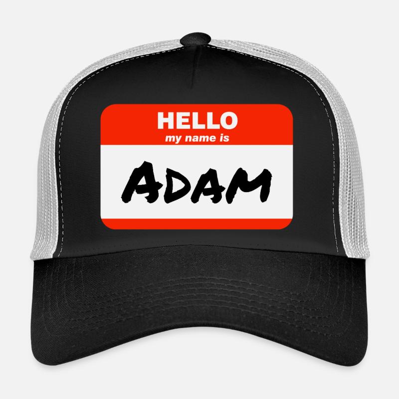 Hello My Name Is Adam Label Name Tag Trucker Cap