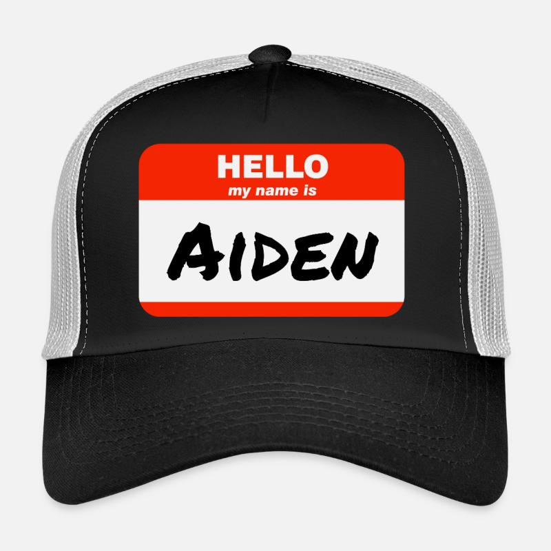Hello My Name Is Aiden Label Name Tag Trucker Cap