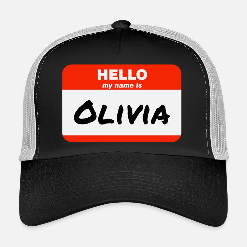 Hello My Name Is Olivia Label Name Tag Trucker Cap