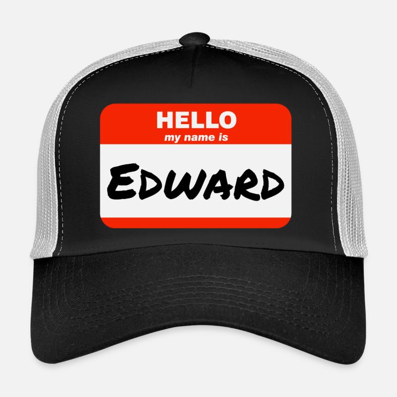 Hello My Name Is Edward Etikett Namensschild - Trucker Cap - Schwarz/Steingrau