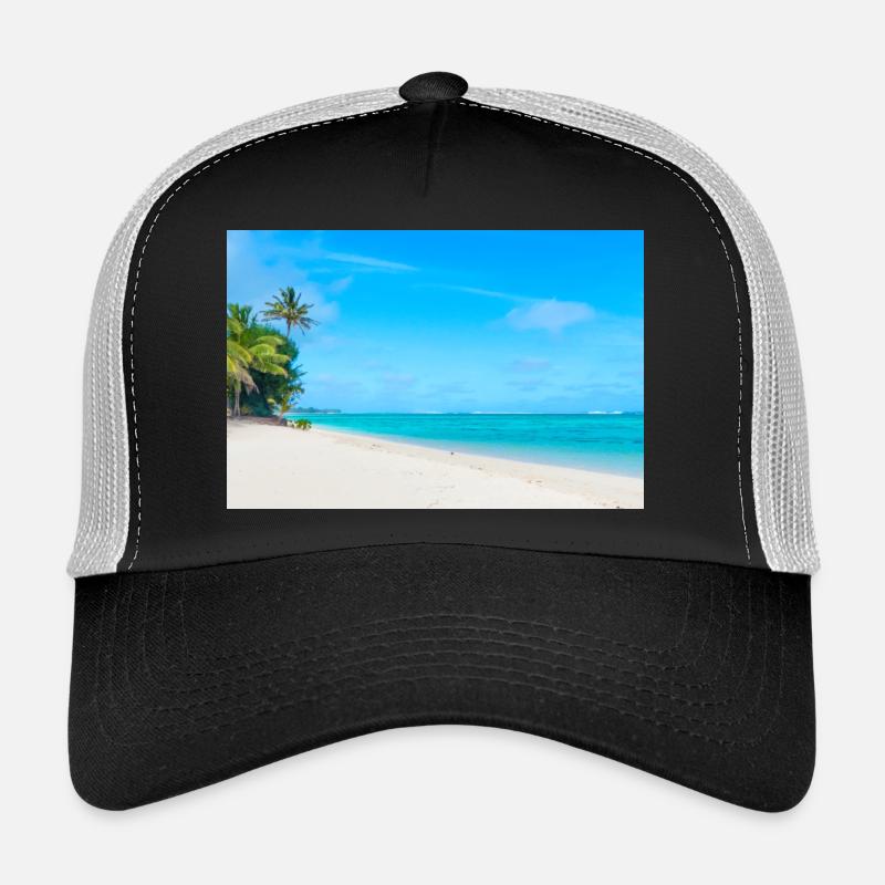 View on a Caribbean sandy beach and crystal clear Trucker Cap