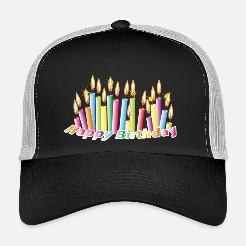 Regenbogen Geburtstags Kerzen mit Happy Birthday - Trucker Cap - Schwarz/Steingrau