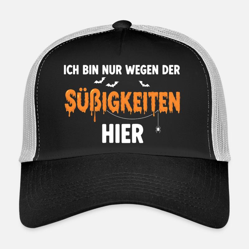 Halloween saying with bats and spider Trucker Cap