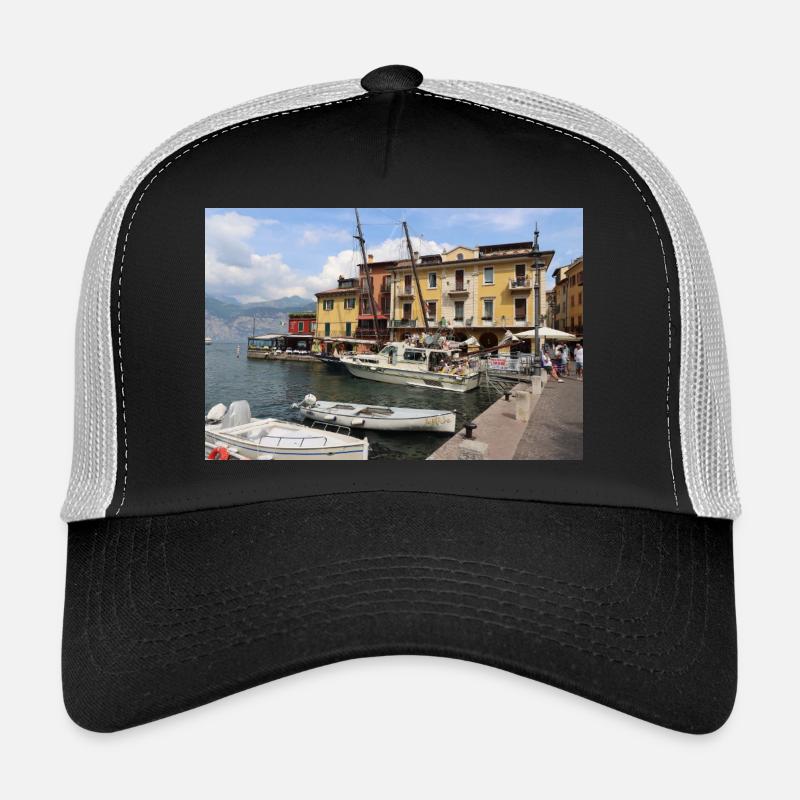 Der Hafen von Malcesine - Trucker Cap - Schwarz/Steingrau