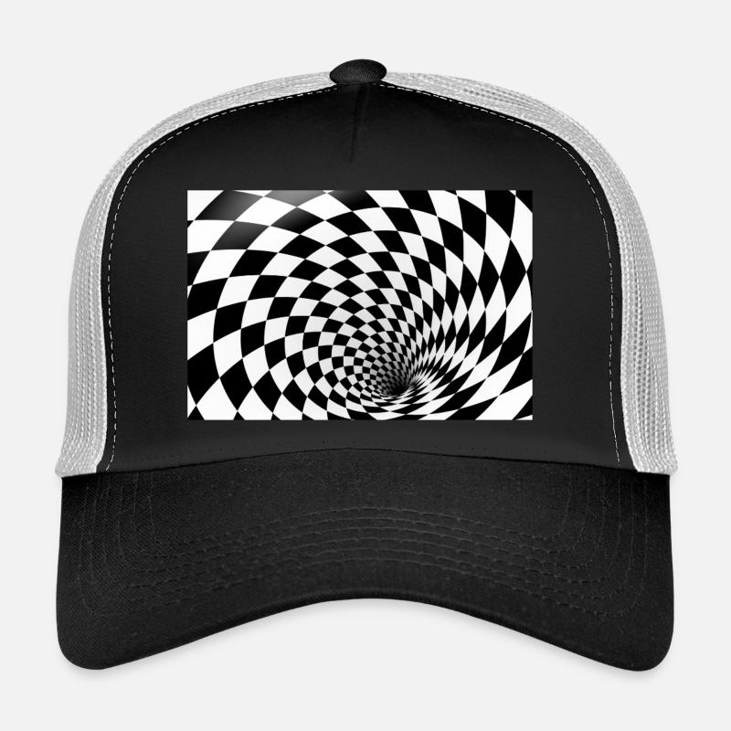 Hypnotic Checkerboard Spiral Trucker Cap