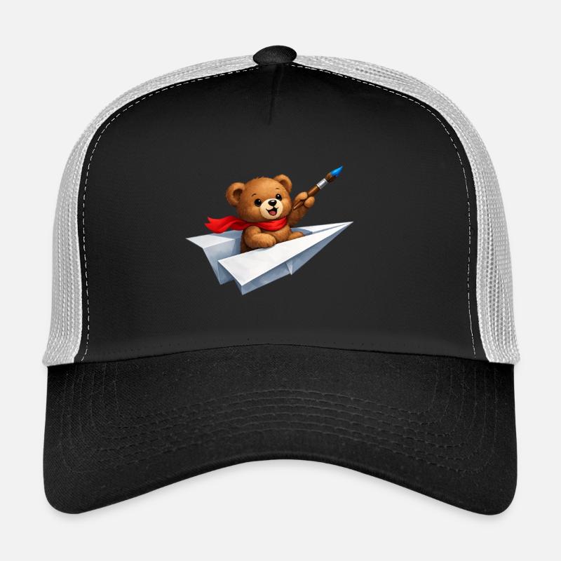 Bär mit Pinsel auf Papierflugzeug  - Trucker Cap - Schwarz/Steingrau