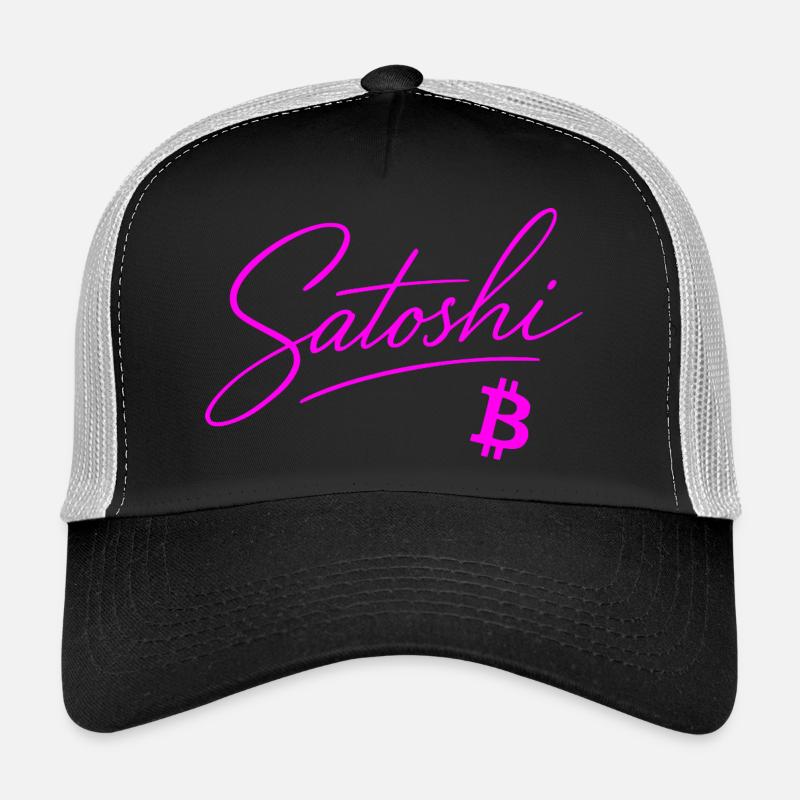Typographie Satoshi Pink Neon Style Crypto Bitcoin Casquette trucker 