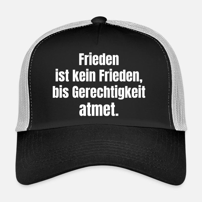 Peace Through Justice Typo Statement Trucker Cap