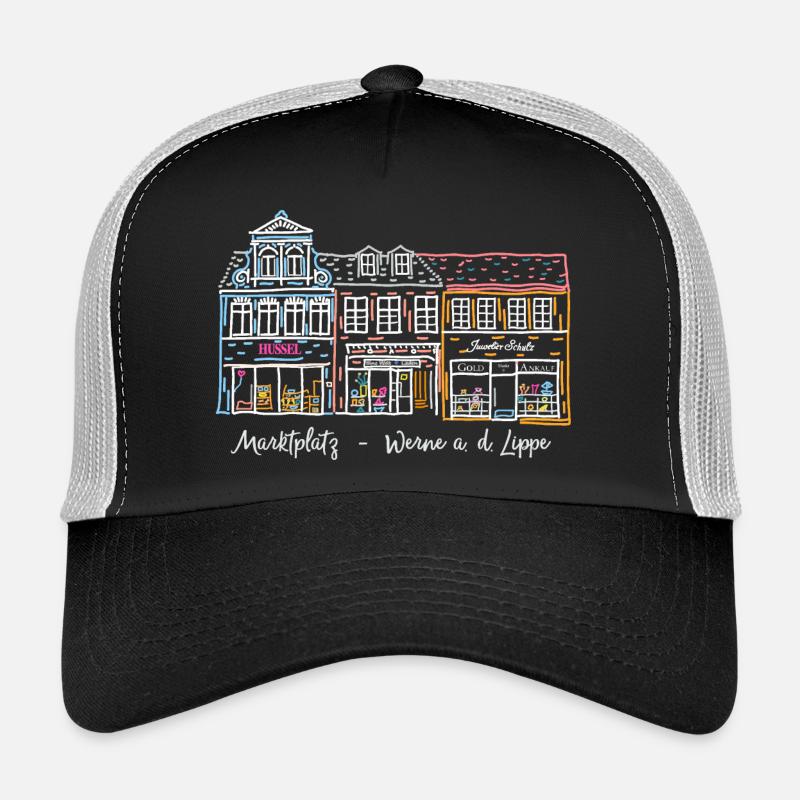 Werne, enfilade emblématique de maisons sur le marché, quartier d’Unna Casquette trucker 