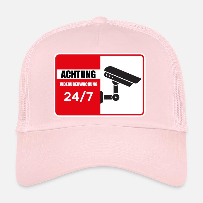 Attention video surveillance, sign, warning sign Trucker Cap