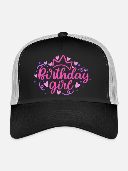 Anniversaire Girlie avec Couronne Coeur Confettis - Casquette trucker  - noir/gris pierre - Devant
