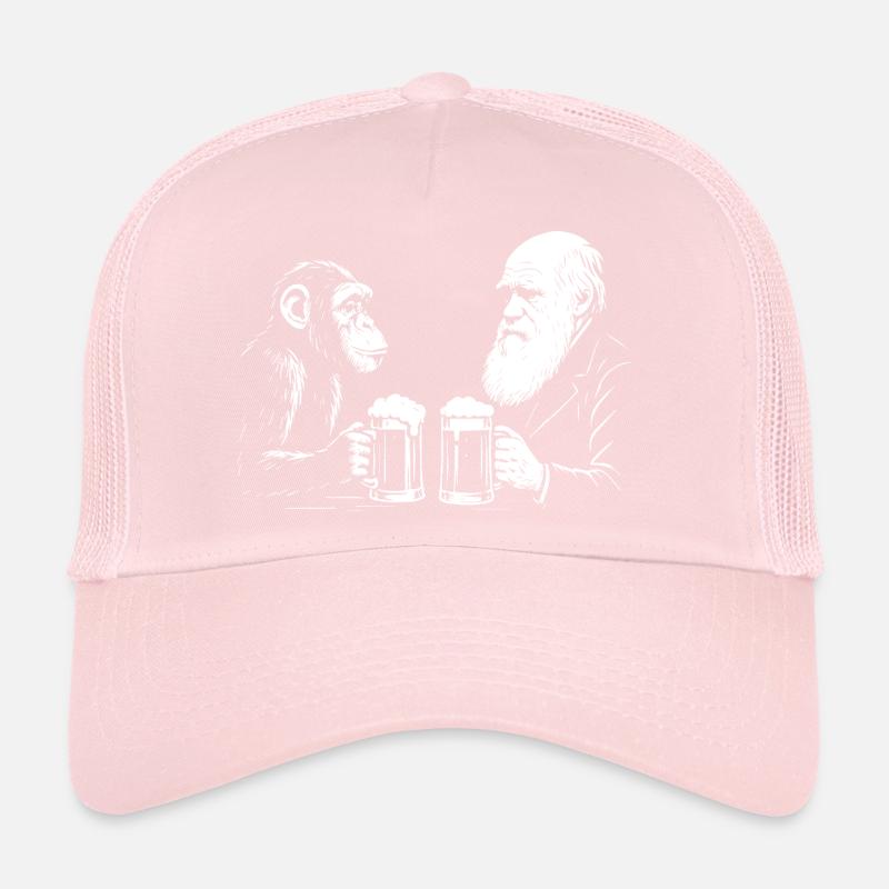 Charles Darwin is drinking beer with monkey Trucker Cap