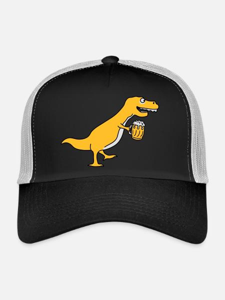 Funny Drunken T-Rex Dino - Casquette trucker  - noir/gris pierre - Devant