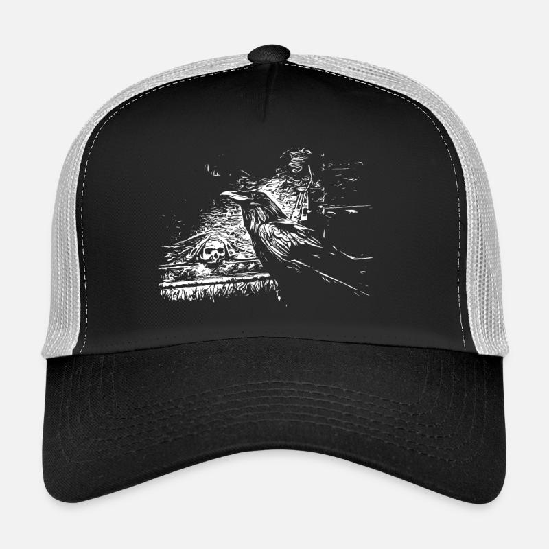 Rabe mit Totenkopf - Trucker Cap - Schwarz/Steingrau