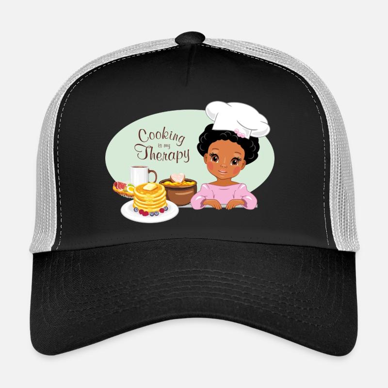 Süßes dunkelhäutiges Mädchen liebt es, Pfannkuchen zu backen Trucker Cap
