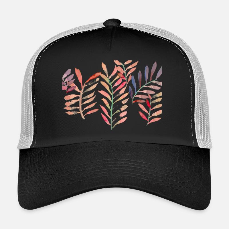 Feuilles aquarelle, rouge Casquette trucker 