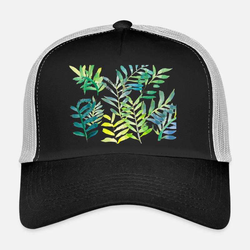 Wasserfarbene Blattzweige - Trucker Cap - Schwarz/Steingrau