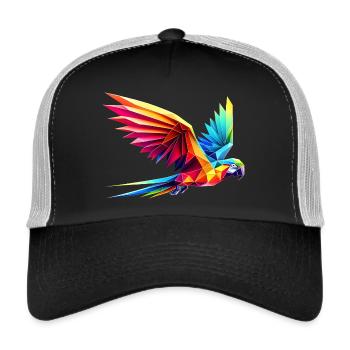 Perroquet origami multicolore géométrique 3d - Casquette trucker  - noir/gris pierre - Devant